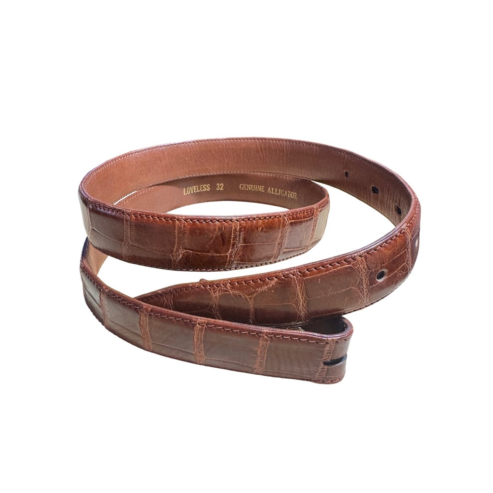 Loveless Genuine Alligator Leather Belt Strap Cognac Sz 32 Exotic Skin No Buckle